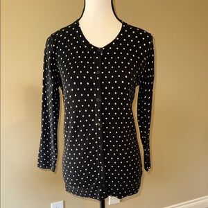 Merona Cardigan Black with White Polka Dots Button Down Sweater Women’s Size M
